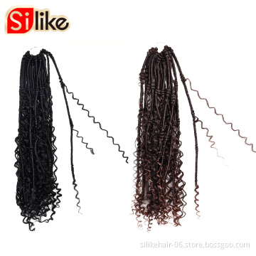 High Quality Black 20 Inch Hippie Locs Boho Faux Locs With Curly Hair Goddess Locs Crochet Synthetic Braids Hair Extensions